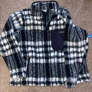 Columbia Black and White Plaid Sherpa Half-Zip Pullover